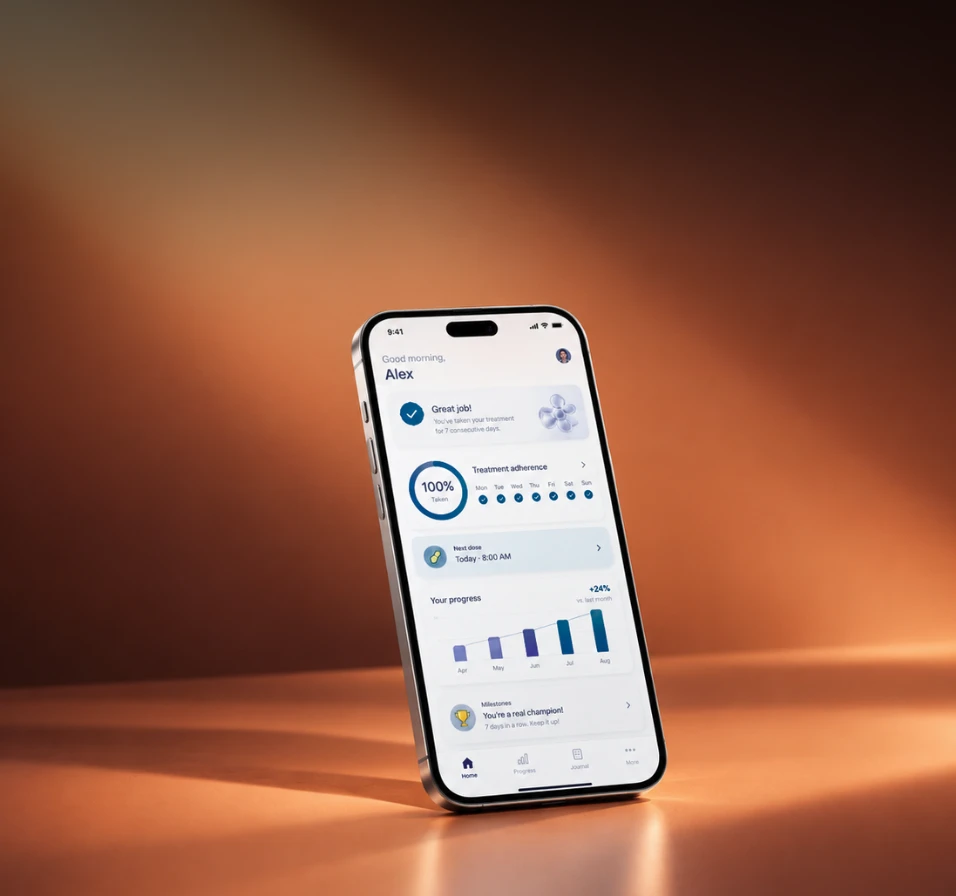 Digital therapeutics DTx mobile application UI UX design for patient adherence